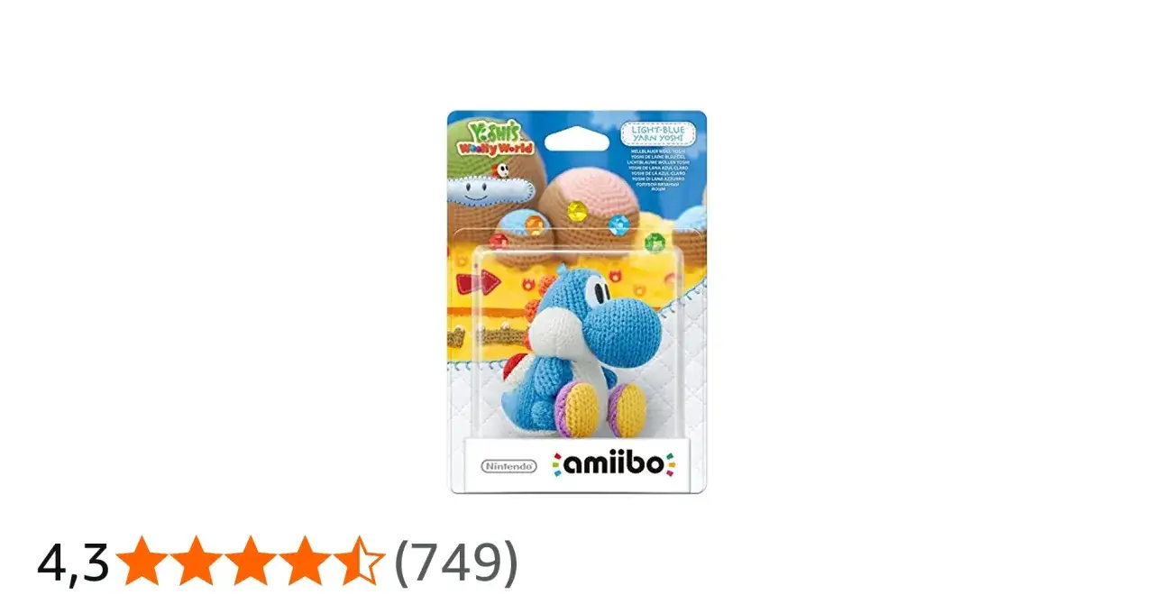 Amiibo Yoshi de lana azul claro, listo para la aventura en Yoshi's Woolly World.