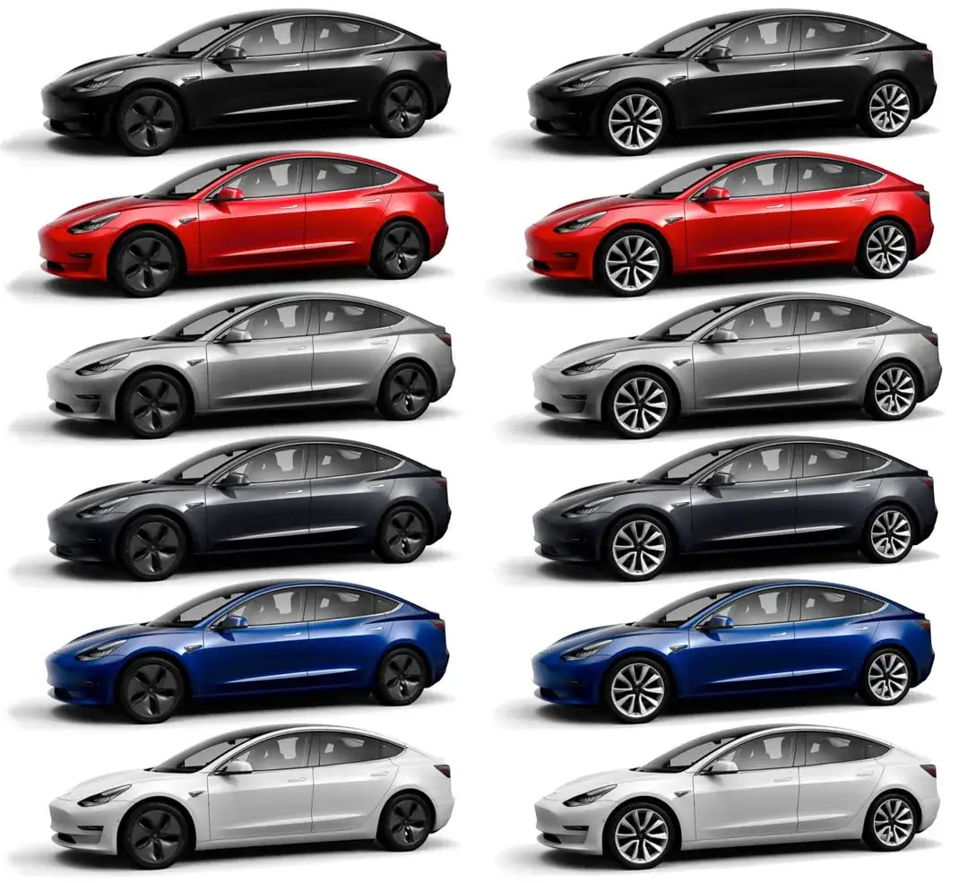 Tesla Model 3 konfigurator opcje lakieru i felg