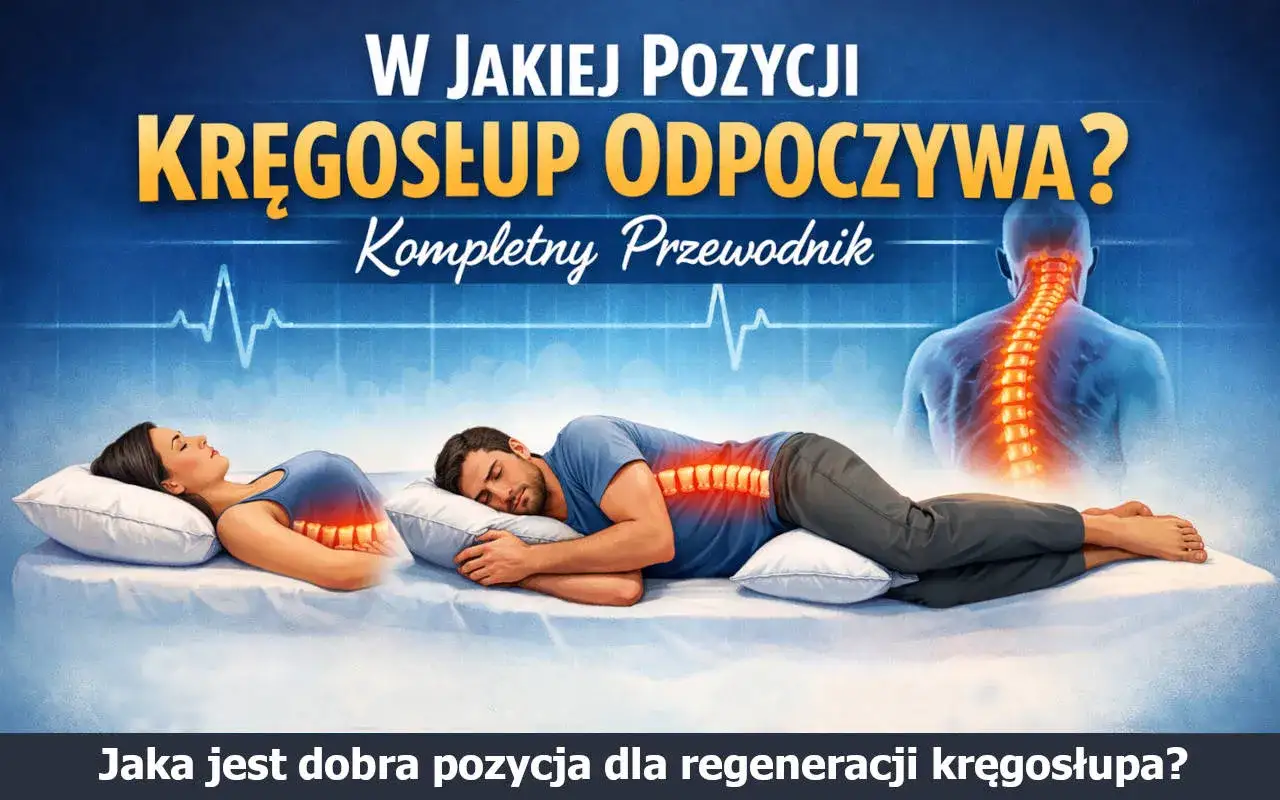 Para uniknąć bólu w odcinku krzyżowym, kluczowe jest znalezienie odpowiedniej pozycji do spania. Obraz pokazuje ludzi śpiących w różnych pozycjach, z podświetlonym kręgosłupem.