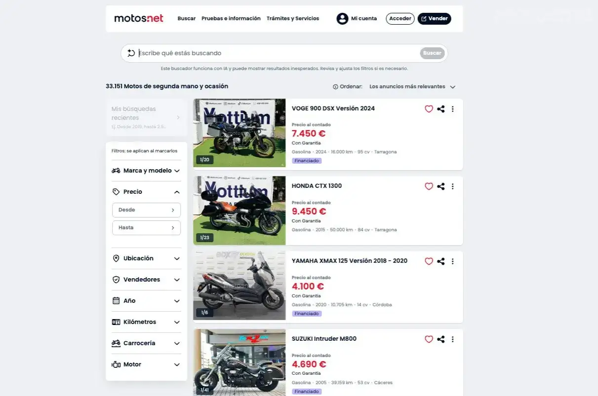 Encuentra consejos para comprar una moto de segunda mano. Listado de motos de ocasión con filtros de precio, marca, año y más.