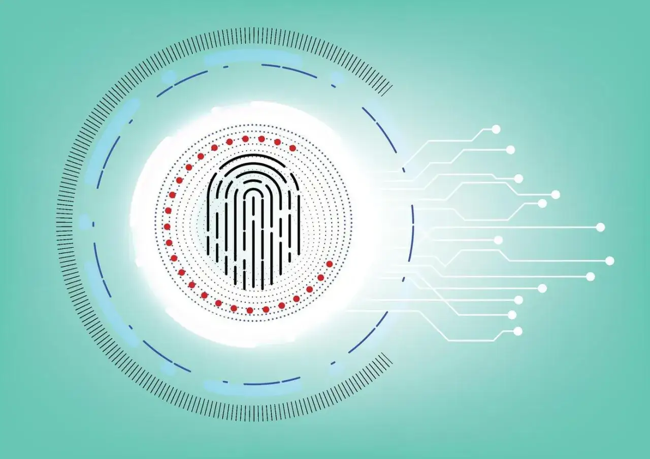 Abstrakte Darstellung eines Fingerabdrucks mit digitalen Schaltkreisen. Dies könnte die Frage