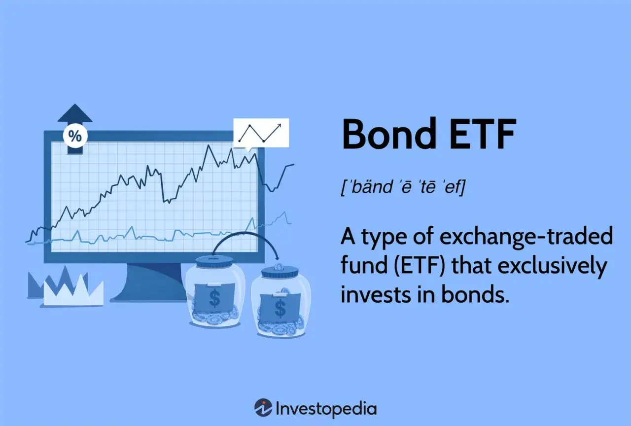 Illustration of a computer screen showing a stock market graph, with two jars of coins below. Text defines