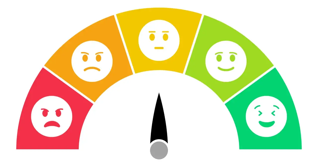 Indicador de emociones con caras: enfadado, neutral, feliz. Útil para dinámicas para trabajar las emociones.