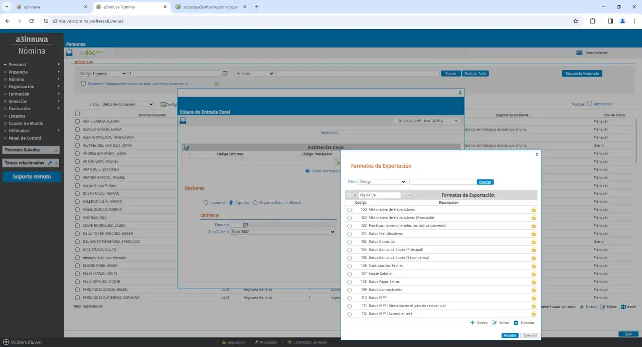Programa para hacer n&oacute;minas. Exporta datos de trabajadores en varios formatos, como Excel, para gestionar la informaci&oacute;n de tu empresa.