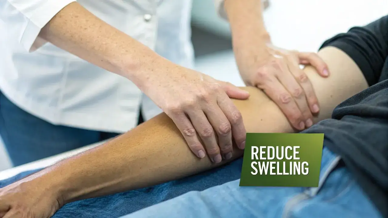 H&auml;nde f&uuml;hren eine Lymphdrainage am Arm durch, um Schwellungen zu reduzieren. Auch wenn die Lymphdrainage schmerzhaft sein kann, ist sie oft sehr wirksam.