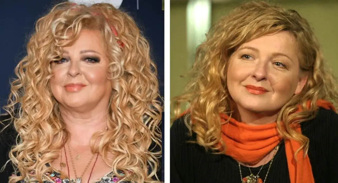 Magda Gessler w wieku 27 lat, z burzą blond loków i charakterystycznym makijażem. Obok ujęcie z późniejszych lat, z pomarańczowym szalem.