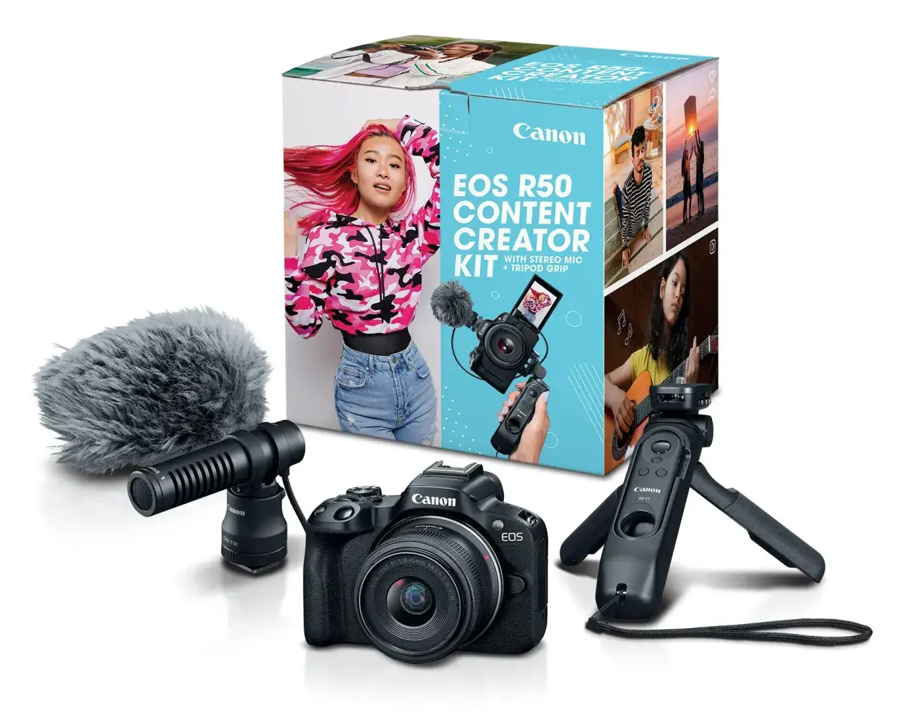 Canon EOS R50 vlogger setup with microphone