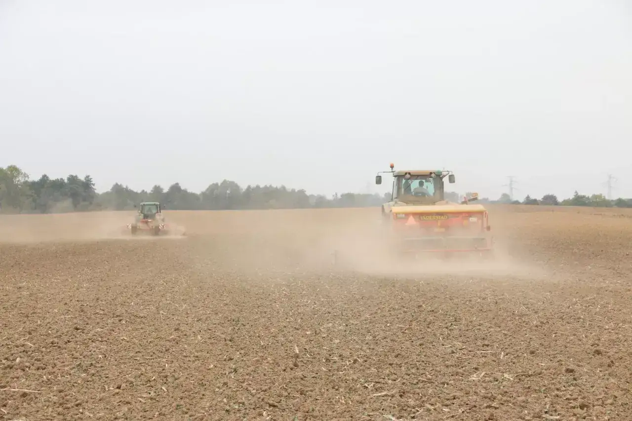 Dwa traktory pracują na polu, przygotowując je do siewu. To ważny etap, by wiedzieć, co siać po pszenicy ozimej.