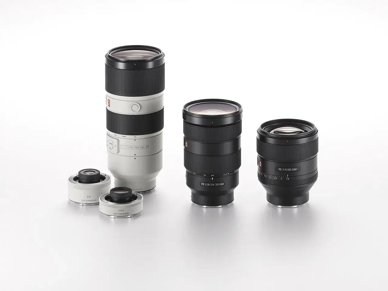 Obiektywy Sony FE 2.8/70-200 GM OSS, FE 2.8/24-70 GM, FE 1.4/85 GM oraz telekonwertery Sony E 1.4x i 2x.