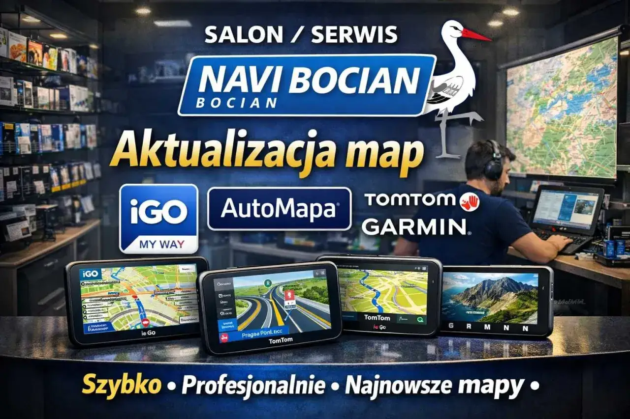 Gdzie zaktualizować nawigacje? Salon Navi Bocian oferuje aktualizację map iGo, AutoMapa, TomTom, Garmin. Szybko i profesjonalnie.