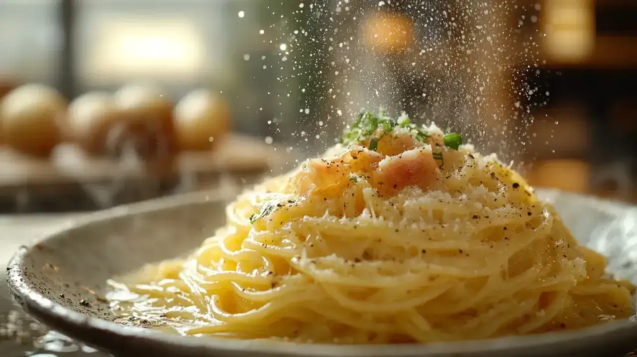 Pyszne spaghetti posypane parmezanem i pieprzem. Tak wygląda prawdziwa carbonara, jak zrobić sos carbonara bez śmietany zgodnie z włoską tradycją.