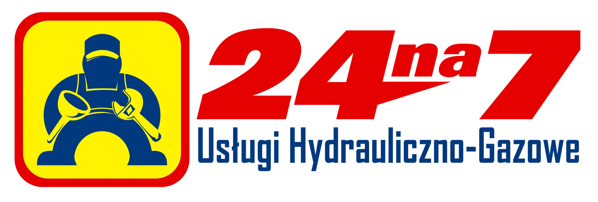 Potrzebujesz hydraulika w Warszawie Woli? Logo 24 na 7 Usługi Hydrauliczno-Gazowe to symbol szybkiej pomocy.