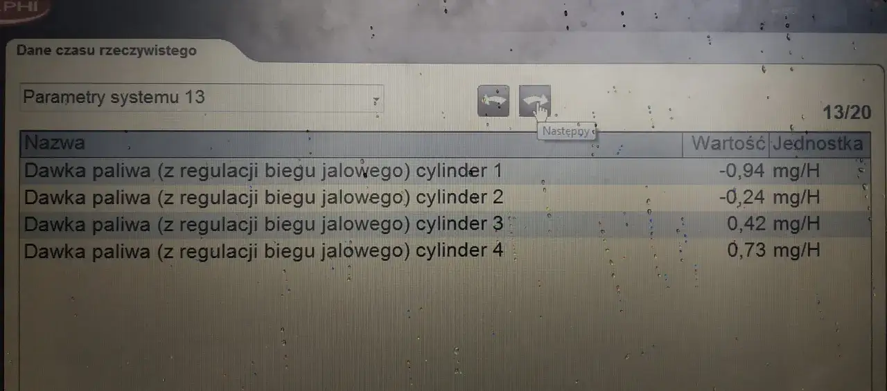 Parametry systemu 13: dawka paliwa (z regulacji biegu jałowego) dla cylindrów 1-4. Sprawdzamy, ile pali 1.9 TDI.