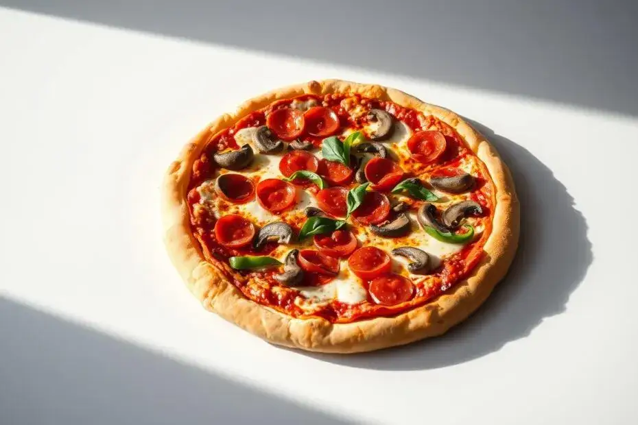 pizza 32 cm na tle miarki kalorii
