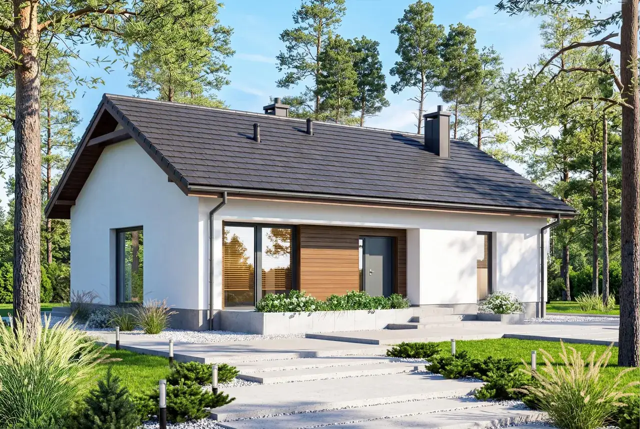 Nowoczesny dom 35m2 otoczony zielenią. Zastanawiasz się, ile kosztuje dom 35m2? Sprawdź ten projekt!