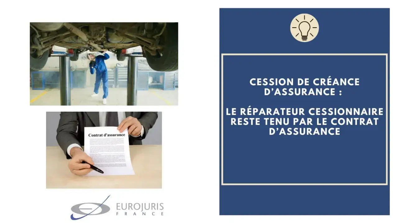 Un garagiste sous une voiture, un contrat d'assurance et le texte 