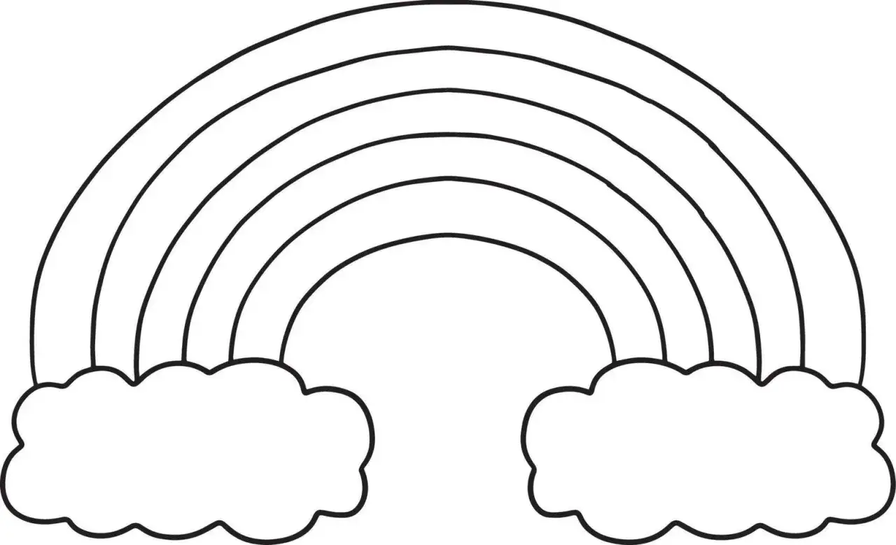 Un arcoiris para colorear con nubes a los lados. ¡Listo para llenarlo de color!