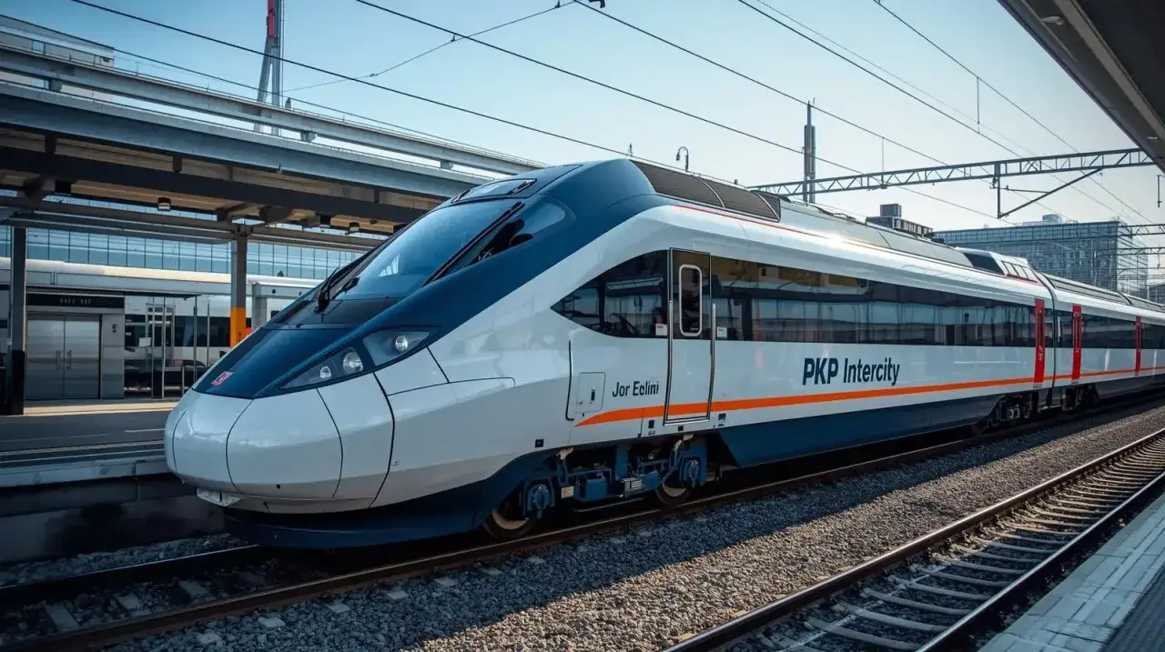 Nowoczesny pociąg PKP Intercity na torach. Zastanawiasz się, ile zarabia kolejarz PKP?