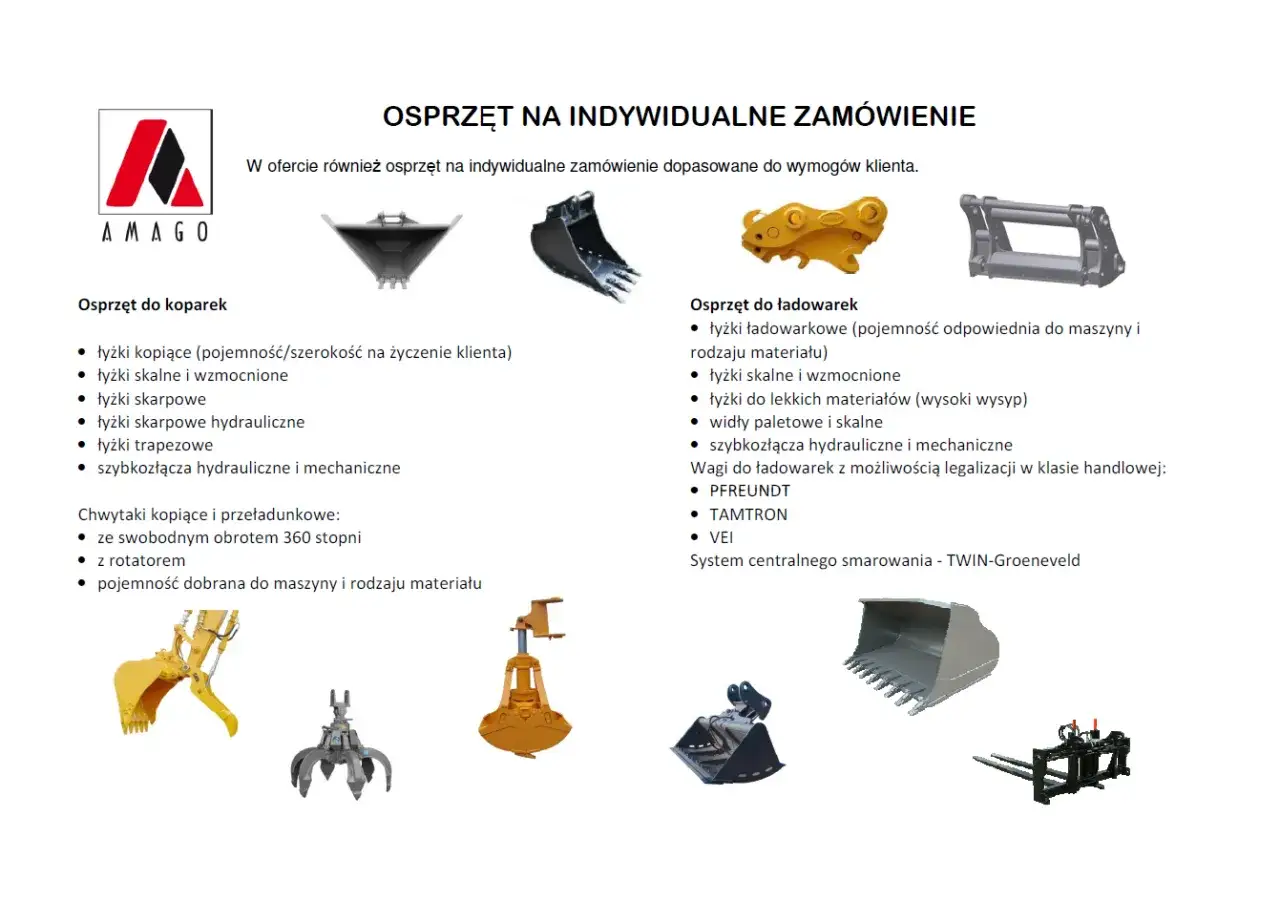 R&oacute;żne rodzaje osprzętu do koparko-ładowarki