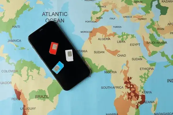telefon z ikoną roamingu lub mapa świata z zasięgiem