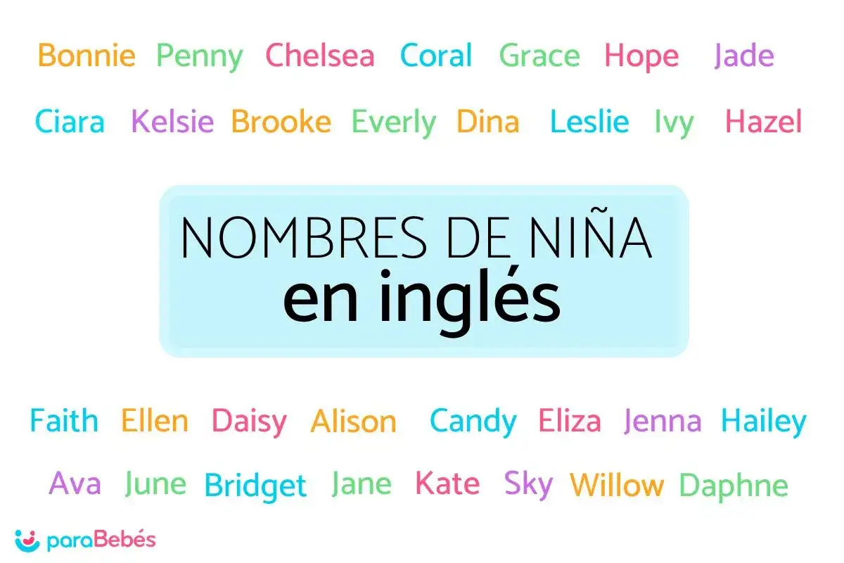 Lista de nombres de chica ingleses populares como Bonnie, Grace, Hazel, Faith, Ava y Willow.