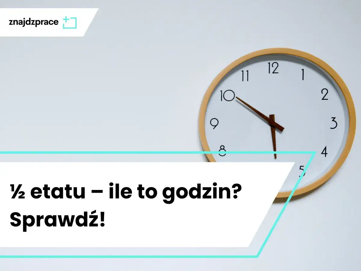 Zegar na ścianie przypomina o czasie. Czy wiesz, ile godzin to ½ etatu? Sprawdź!
