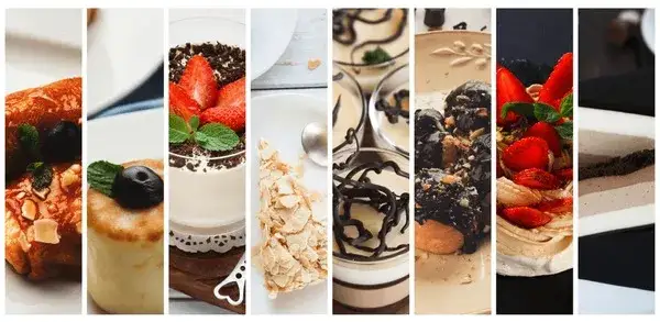 collage de postres de frutas coloridos y variados