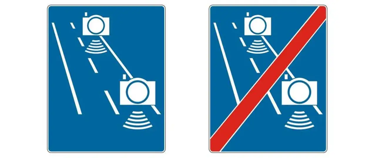 Znaki informujące o odcinkowym pomiarze prędkości na S8. Uważaj na kamery!