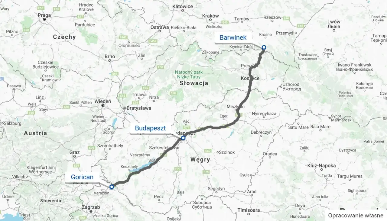 Trasa z Gorican do Barwinka przez Budapeszt i Koszyce. Planujesz podróż do Chorwacji samochodem? Ta mapa pokazuje drogę.