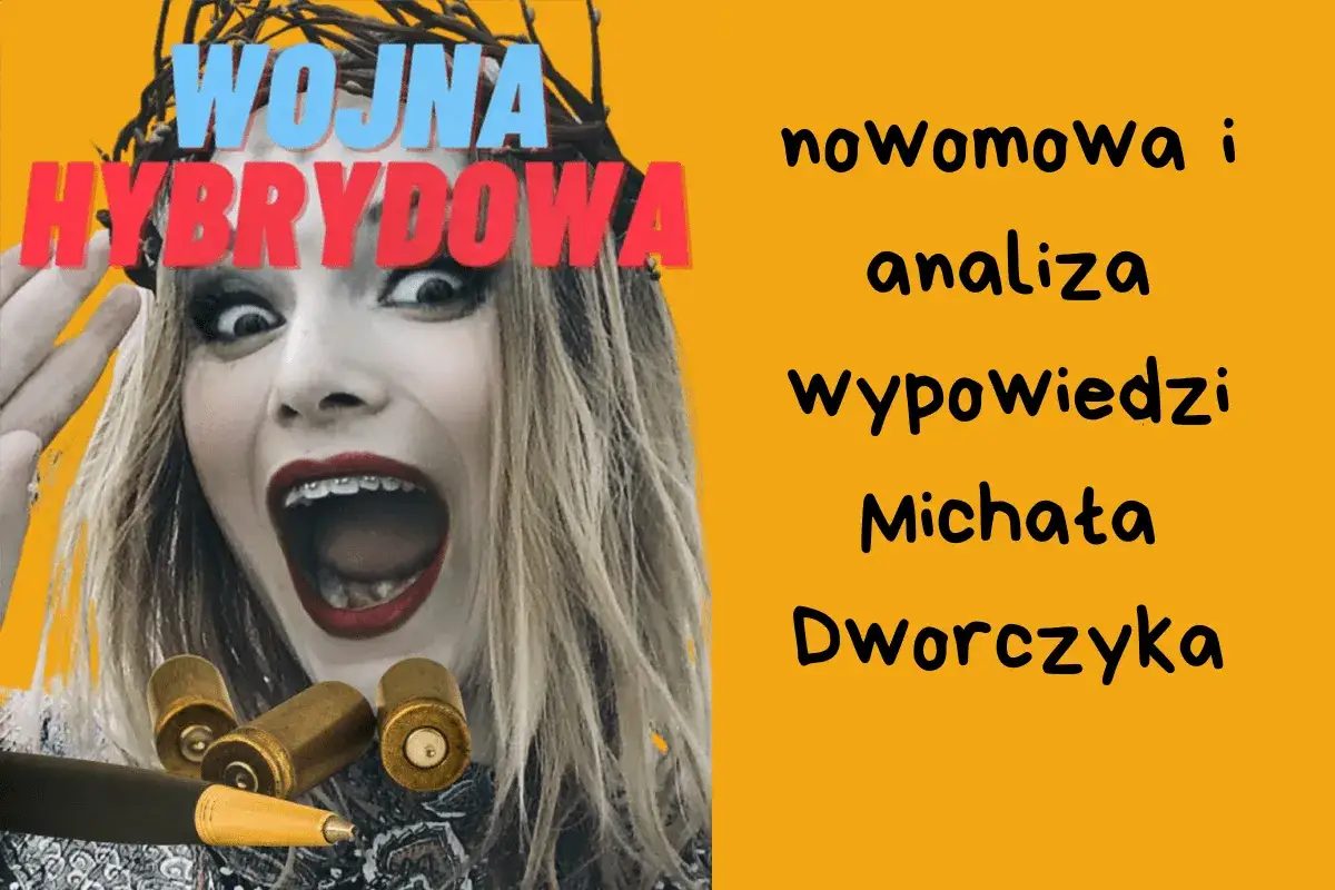 Wojna hybrydowa i analiza wypowiedzi. Nowomowa w akcji, jak widać na twarzy z nabojami i piórem.