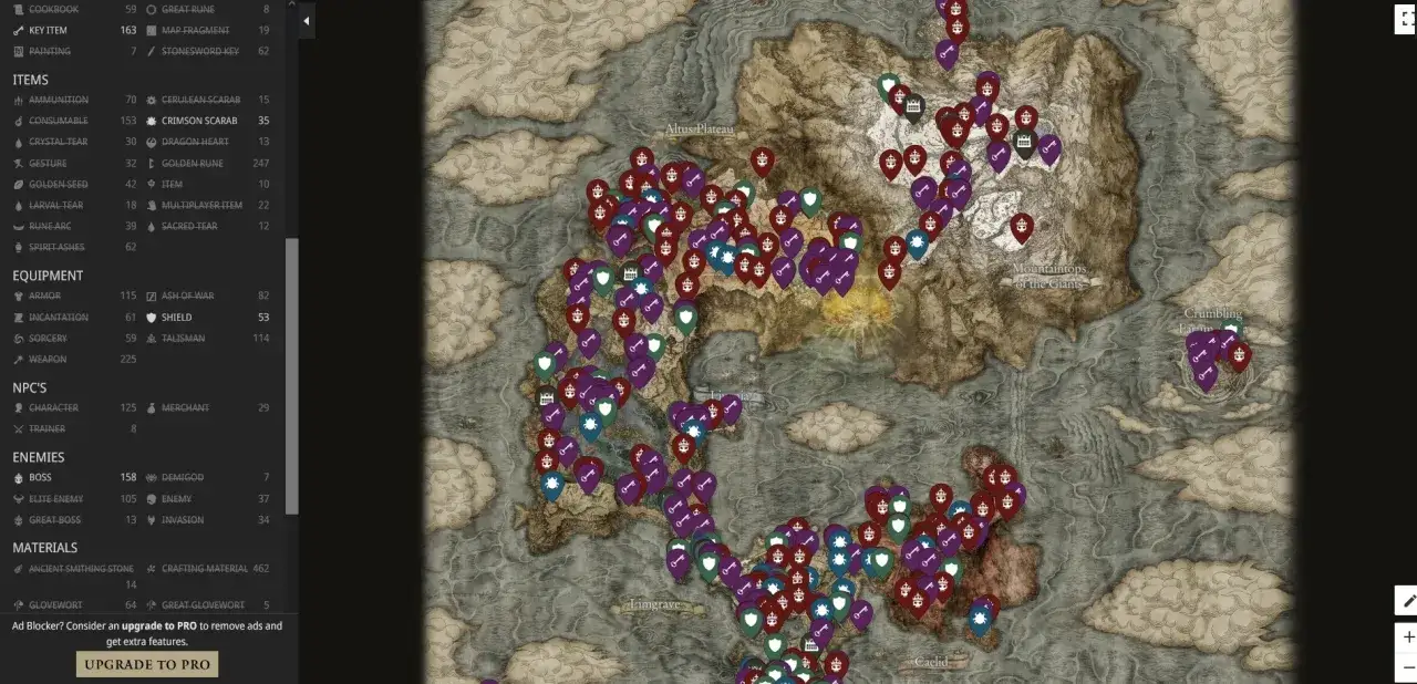 Mapa de Elden Ring con marcadores de hechizos y encantamientos legendarios. ¡Descubre todos los secretos!