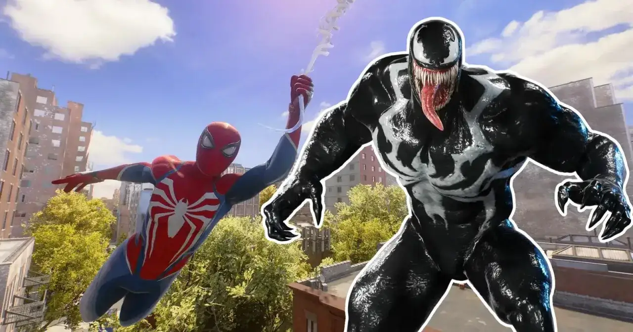 Spider-Man se balancea en la ciudad mientras Venom se acerca. &iexcl;Una escena &eacute;pica de la gu&iacute;a de Spiderman 2!