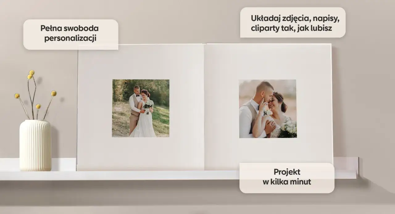 Otwarta fotoksiążka z parami młodymi. Sprawdź cewe fotoksiążka cennik i stwórz swój projekt w kilka minut.