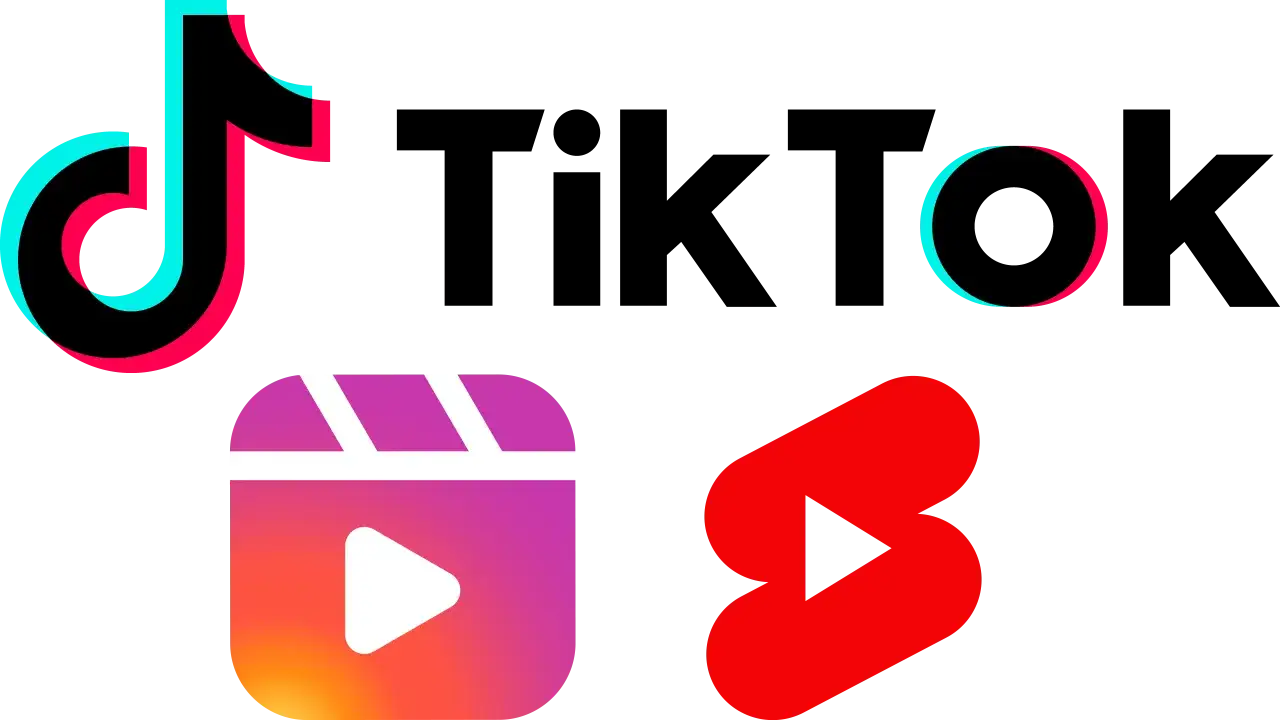 Ikony TikTok, Instagram Reels i YouTube Shorts.