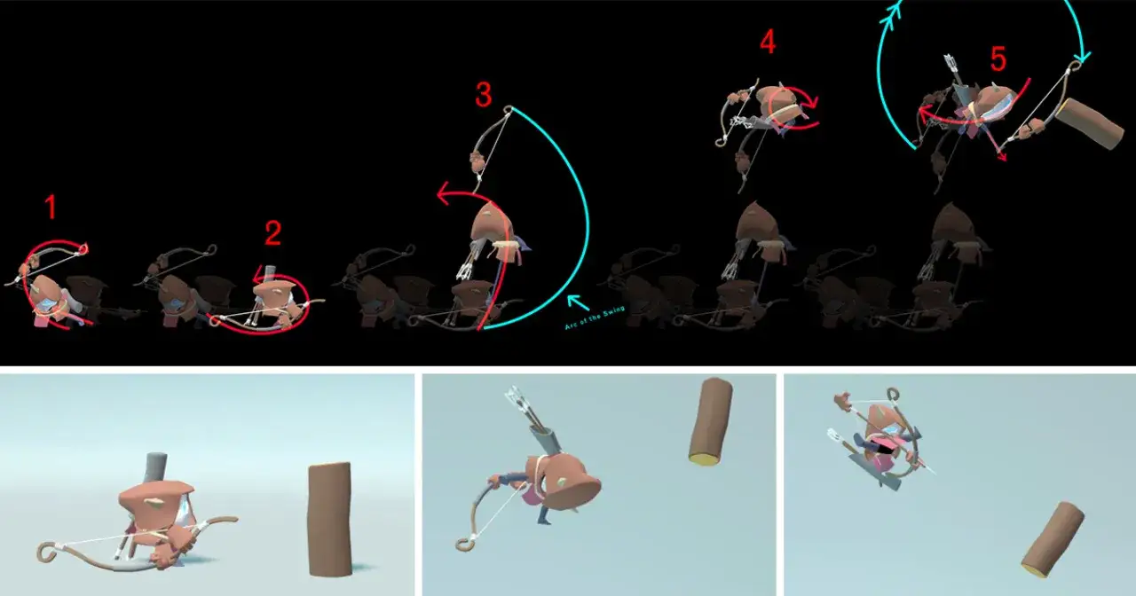 S&eacute;quence d'animation d'un archer effectuant un saut p&eacute;rilleux pour un jeu des objets &agrave; aller chercher liste.
