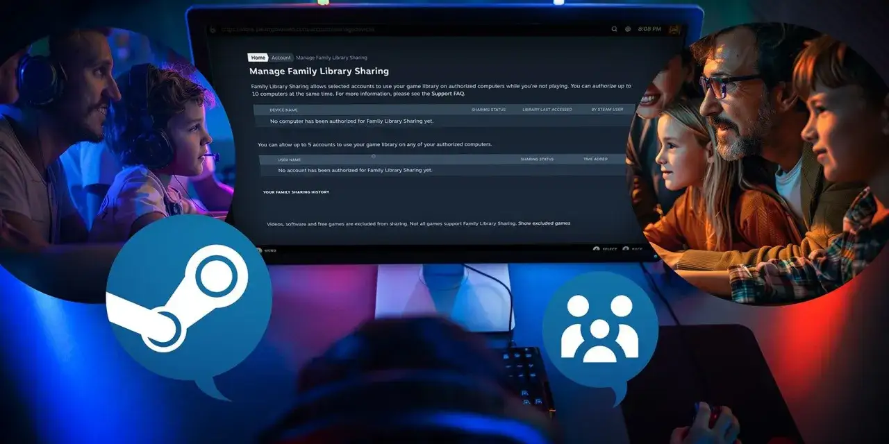 Steam pozwala na zarządzanie powiązanymi kontami, by dzielić się grami z rodziną.