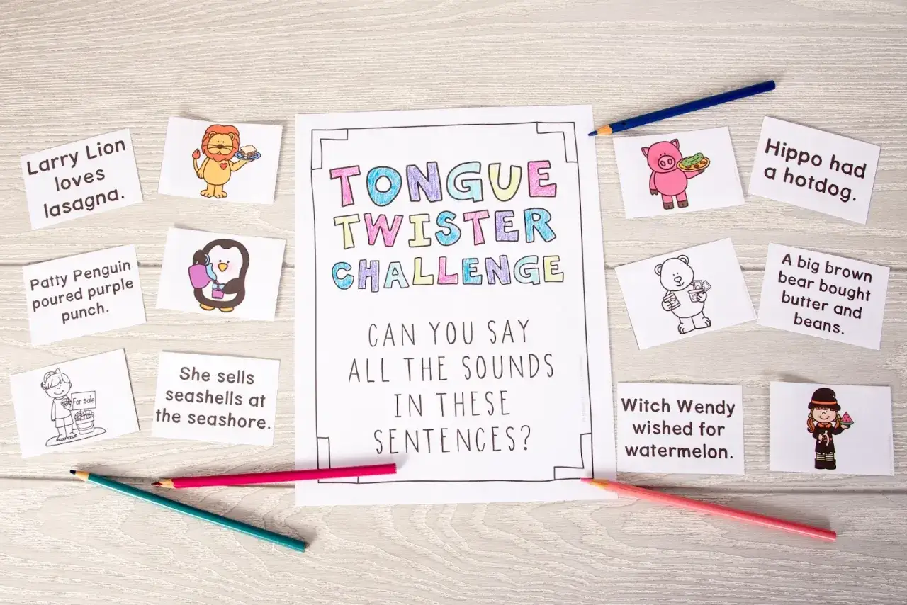 Tarjetas con frases para practicar **palabras trabadas** y mejorar la pronunciaci&oacute;n. &iexcl;Un desaf&iacute;o divertido!