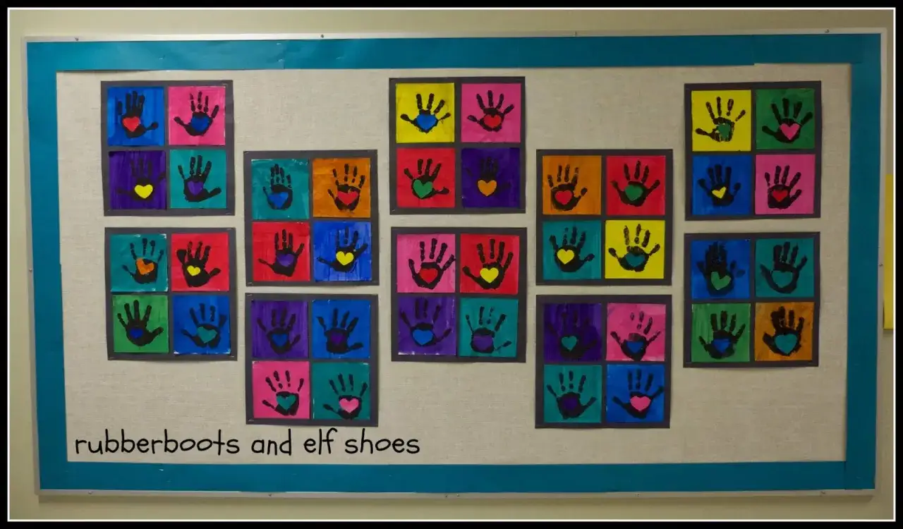 Manos de colores con corazones, un proyecto de arte inspirado en Andy Warhol para ni&ntilde;os.