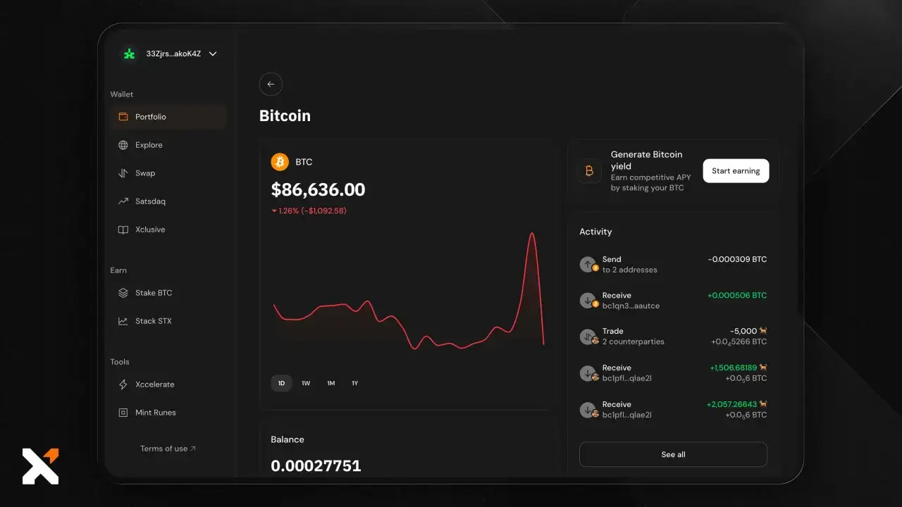 Bitvavo Erfahrungen: Bitcoin-Portfolio mit Kursverlauf, aktueller Wert $86.636,00 und Transaktions&uuml;bersicht.