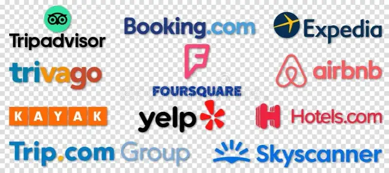Collage of popular online travel agency logos (Booking.com, Airbnb, Nocowanie.pl) and a map of Poland with accommodation types