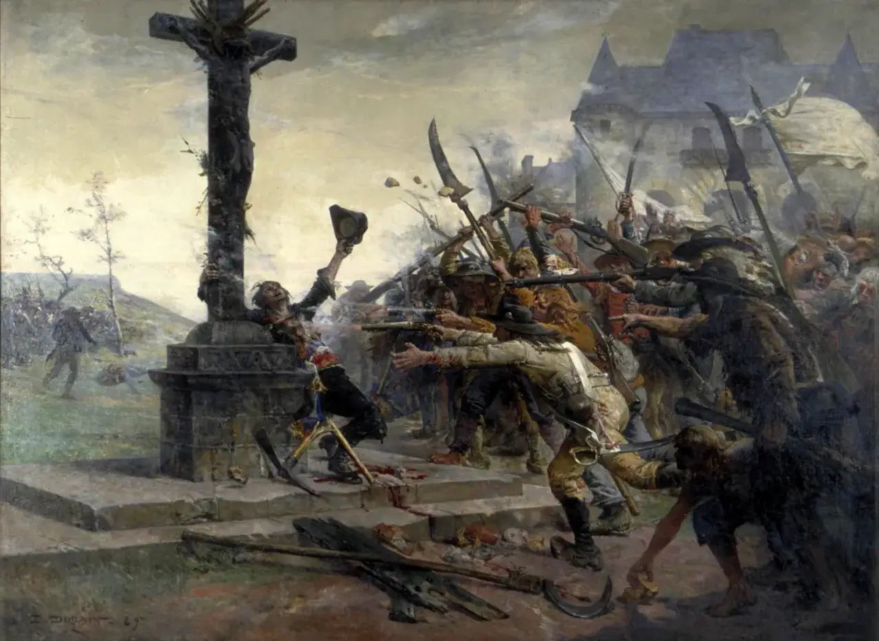 Bitwa o wolność, gdzie krzyż symbolizuje poświęcenie. Czy to właśnie znaczy liberté? Krwawa walka o wolność.
