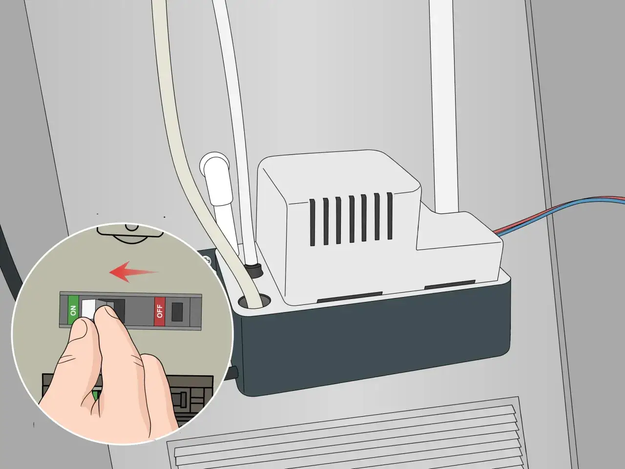 Instalaci&oacute;n de bomba de condensados para aire acondicionado: apaga el interruptor.