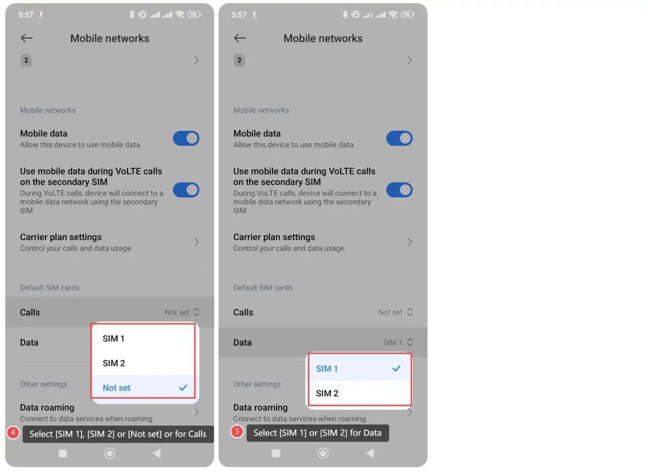 Ustawienia sieci komórkowej: brak sieci w telefonie. Wybór karty SIM dla połączeń i danych.