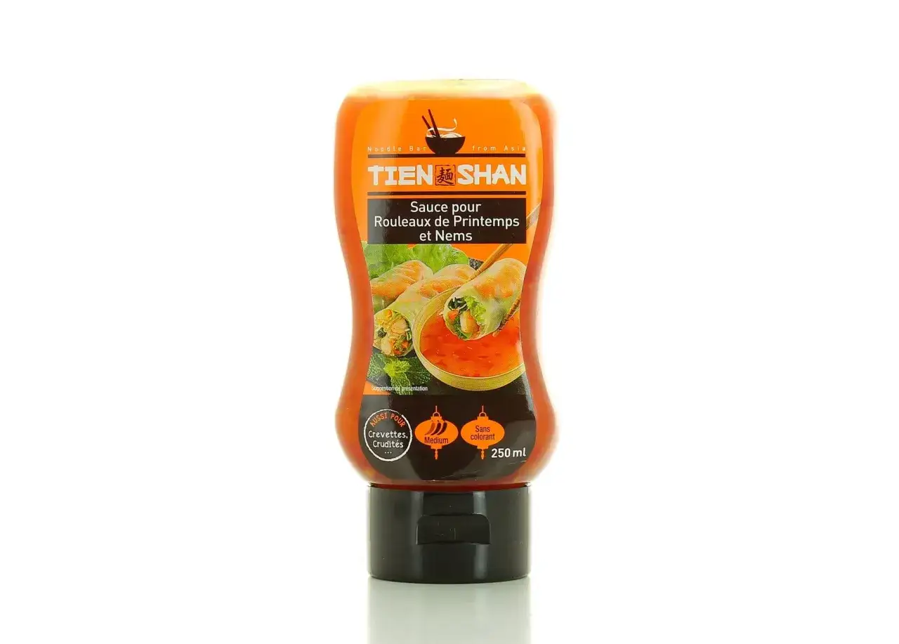 Sauce Tien Shan pour rouleaux de printemps et nems, idéale pour vos crevettes et crudités. Une sauce nem maison facile à utiliser.