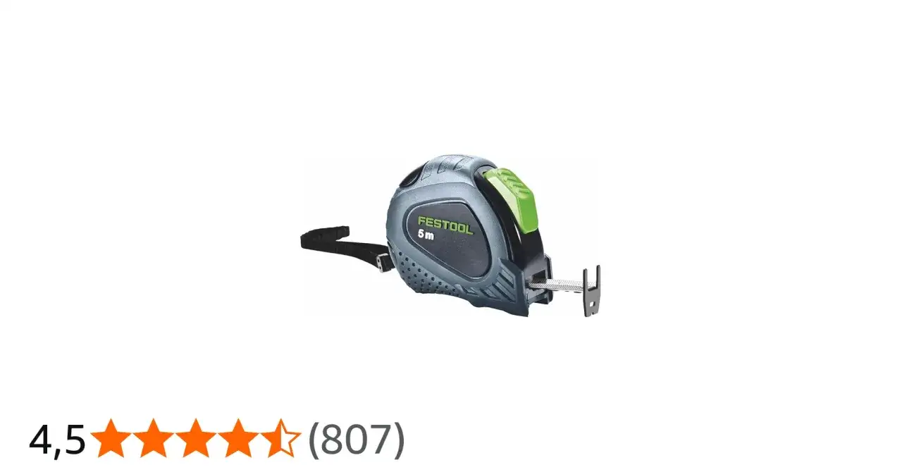 Un mètre ruban Festool 5m, gris et vert, prêt pour tous vos projets de mesure.