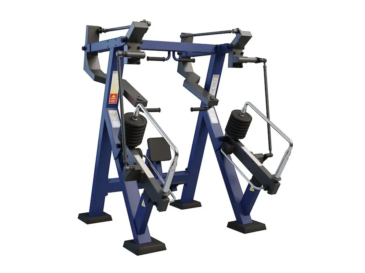 Bl&aring; gymmaskin f&ouml;r flyes-&ouml;vningar, med viktmagasin och handtag. Perfekt f&ouml;r att bygga br&ouml;stmuskler.