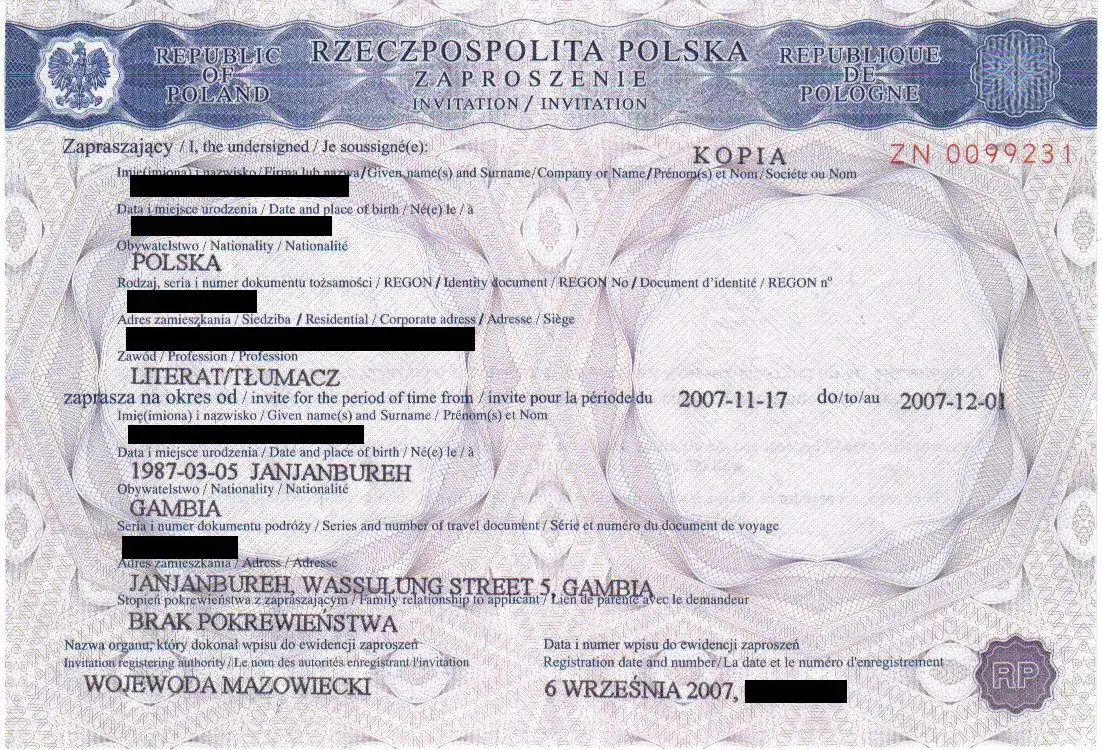 oficjalne zaproszenie dla cudzoziemca wz&oacute;r dokumentu
