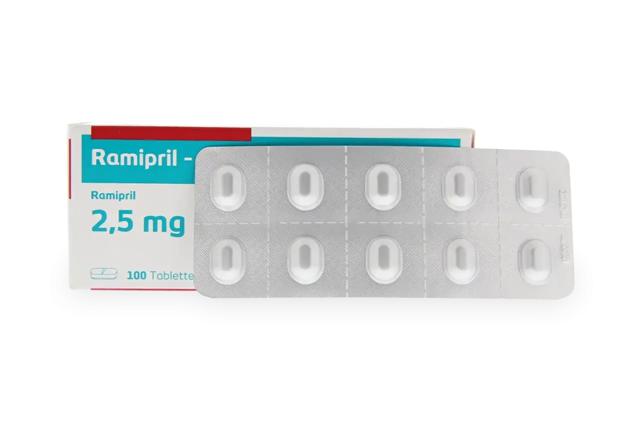 Opakowanie leku Ramipril 2,5 mg, zawierające 100 tabletek w blistrze.
