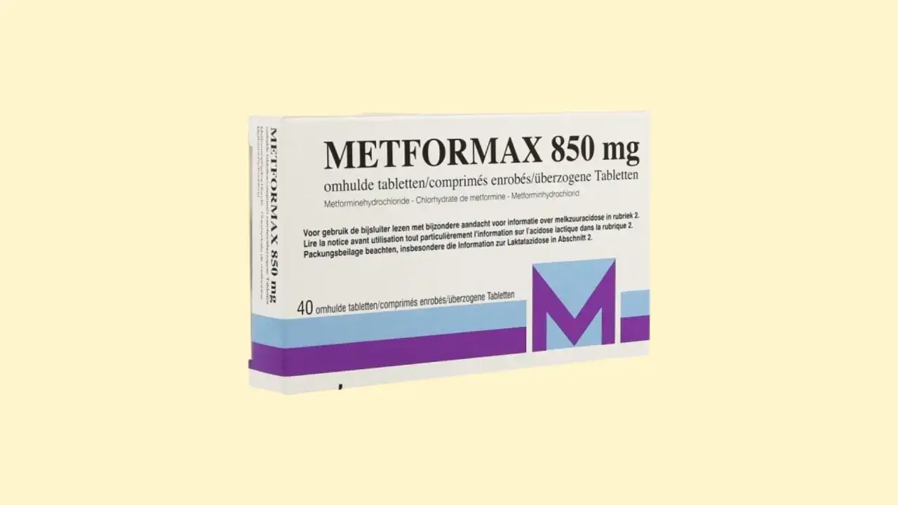 Opakowanie leku Metformax 850 mg, zawierające 40 tabletek. Informacja o dawce i składniku aktywnym.