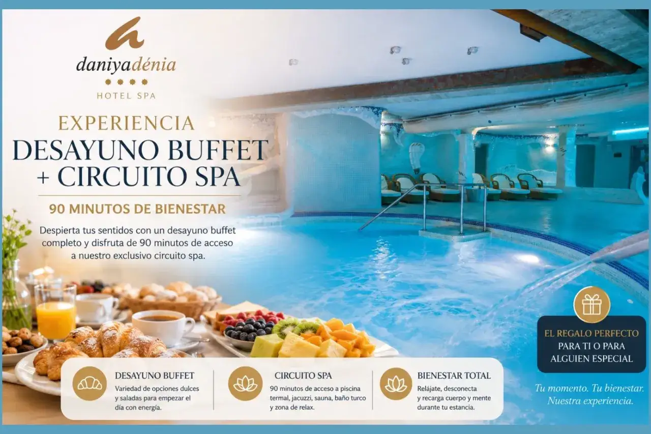 Desayuno buffet y 90 minutos de circuito spa para un bienestar total. Rel&aacute;jate y desconecta en este oasis de paz.